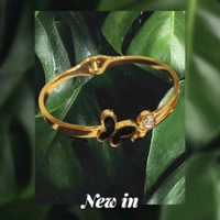 Butterfly Anti Tarnish Black Zirconia Cuff Open Stainless Steel Western Bracelet Bangles  - Gold