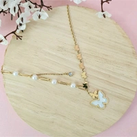 Anti Tarnish 18K Micro-Gold Plated Butterfly Pearl Necklace