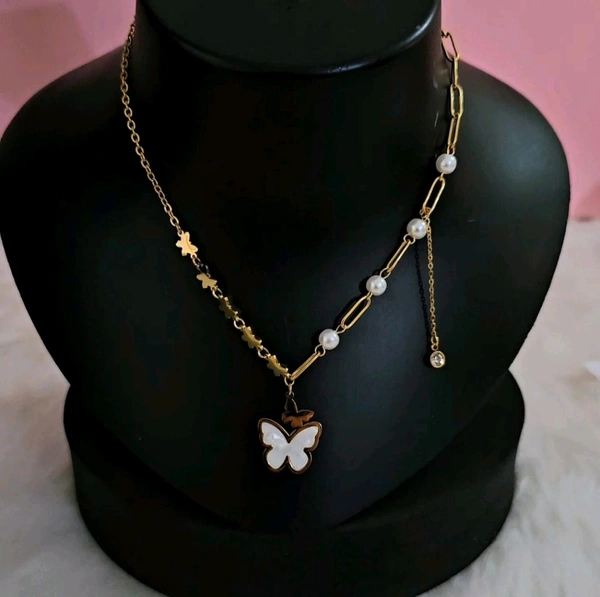 Anti Tarnish 18K Micro-Gold Plated Butterfly Pearl Necklace