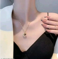 Anti Tarnish 18k Gold Pendant Moon Necklace With Chain
 - Gold