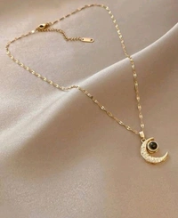 Anti Tarnish 18k Gold Pendant Moon Necklace With Chain
 - Gold