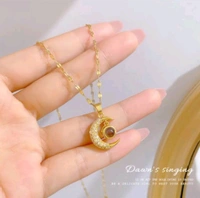 Anti Tarnish 18k Gold Pendant Moon Necklace With Chain
 - Gold