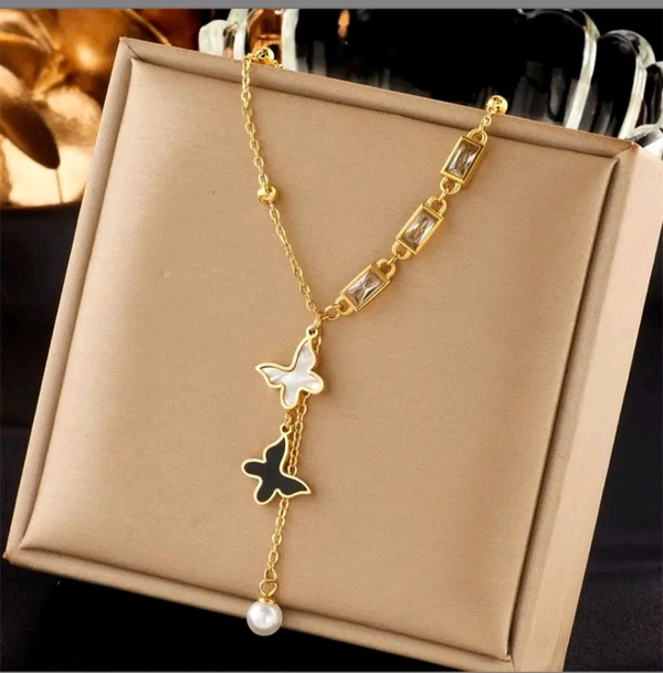Gold Plated Stainless Steel Butterfly Waterproof Pendant Necklace