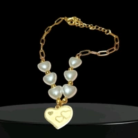 Love Heart Charm Fresh Water Pearl Bracelet
 - Free Size, Gold