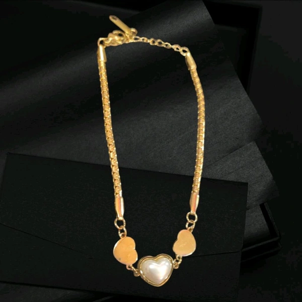 Anti Tarnish Gold Plated Stainless Steel Heart Shape Enamelled Breaclet - Gold