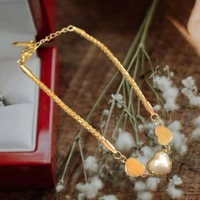 Anti Tarnish Gold Plated Stainless Steel Heart Shape Enamelled Breaclet - Gold