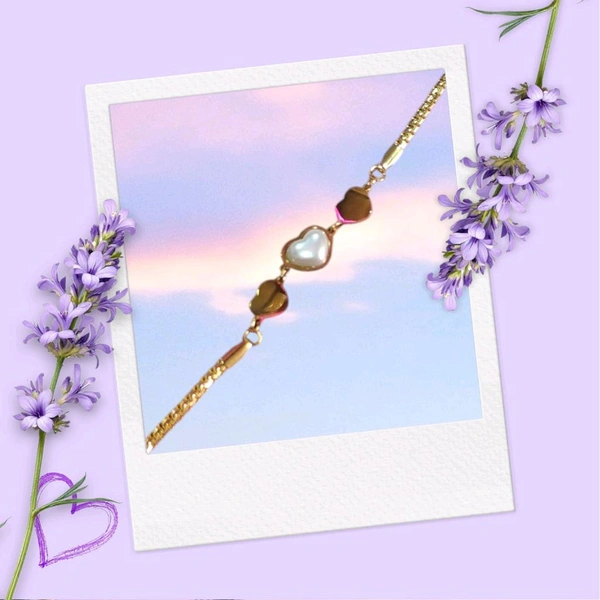 Anti Tarnish Gold Plated Stainless Steel Heart Shape Enamelled Breaclet - Gold