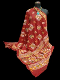 Pure Cotton Dupatta with Aari Embroidery work - Bright Red