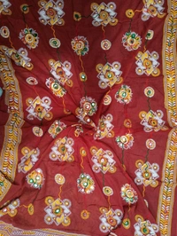 Pure Cotton Dupatta with Aari Embroidery work - Bright Red