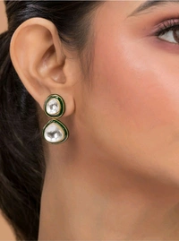 Elevate Your Style Parrot Green And White Pearl Earrings
