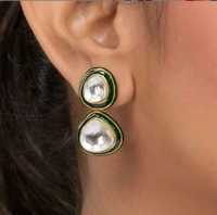 Elevate Your Style Parrot Green And White Pearl Earrings
