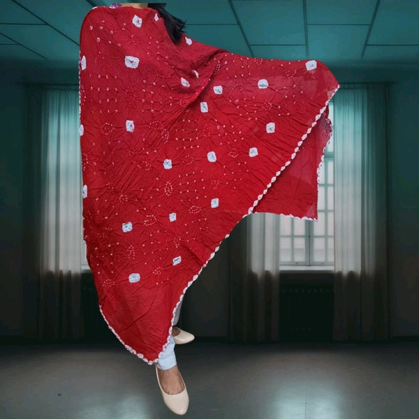 Beautiful Women's Rajasthani Traditional Bandhani Bhandej Tie and Dye Cotton Dupatta; use as Chunni, Stole, Hijab, Neck Head Wrap - Bright Red, 2.15