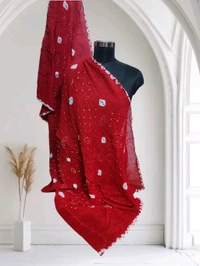 Beautiful Women's Rajasthani Traditional Bandhani Bhandej Tie and Dye Cotton Dupatta; use as Chunni, Stole, Hijab, Neck Head Wrap - Bright Red, 2.15
