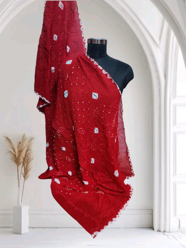 Beautiful Women's Rajasthani Traditional Bandhani Bhandej Tie and Dye Cotton Dupatta; use as Chunni, Stole, Hijab, Neck Head Wrap - Bright Red, 2.15