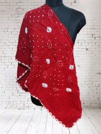 Beautiful Women's Rajasthani Traditional Bandhani Bhandej Tie and Dye Cotton Dupatta; use as Chunni, Stole, Hijab, Neck Head Wrap - Bright Red, 2.15
