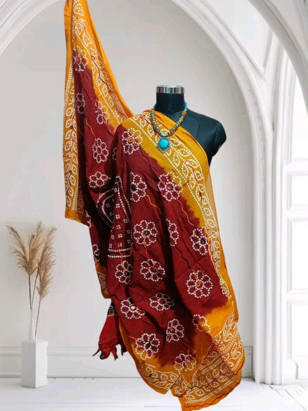 Beautiful Women's Rajasthani Traditional Embroidery Aari Work Dupatta  - Bright Red, 2.15