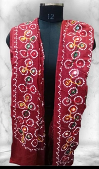 Beautiful Women's Rajasthani Traditional Aari Work Embroidery Design Dupatta  - Bright Red, 2.25