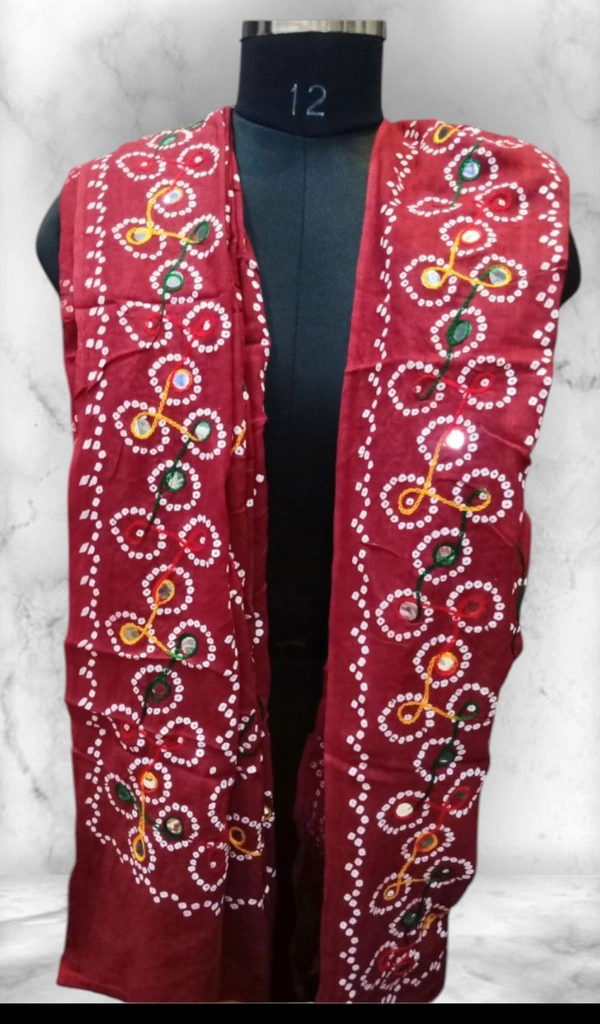 Beautiful Women's Rajasthani Traditional Aari Work Embroidery Design Dupatta  - Bright Red, 2.25