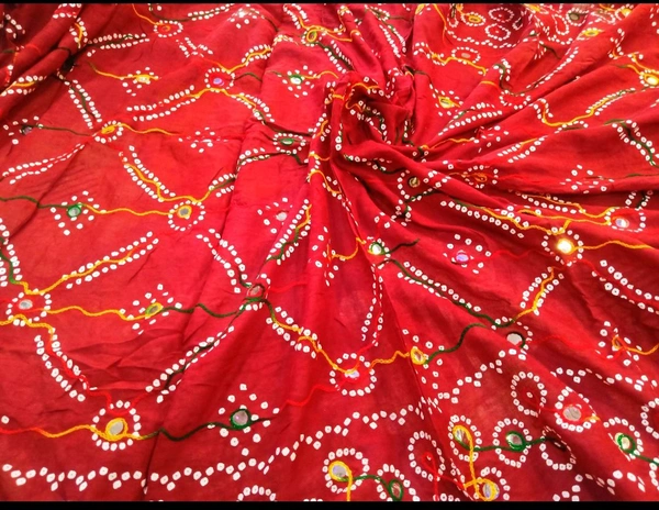 Beautiful Women's Rajasthani Traditional Aari Work Embroidery Design Dupatta  - Bright Red, 2.25