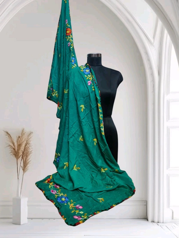 Beautiful Rajasthani Ganga Embroidery Designs Dupatta  - Pine Green, 2.1