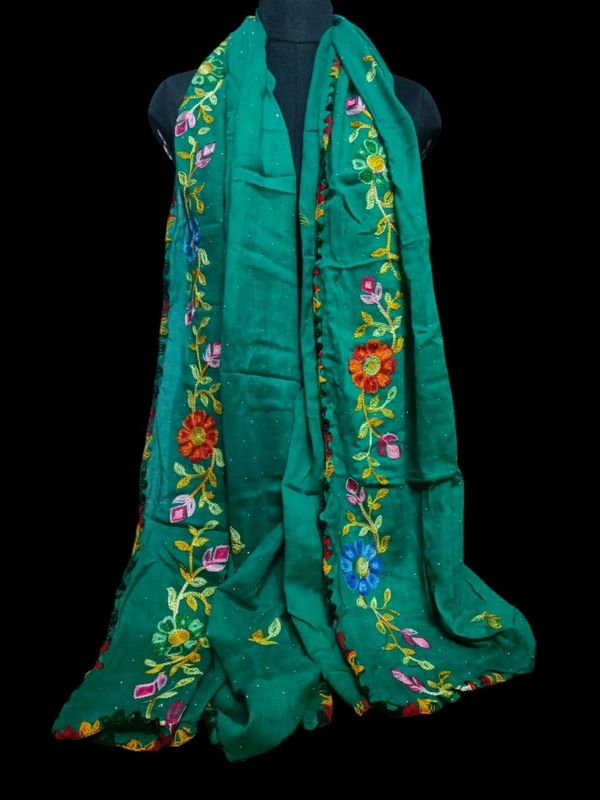 Beautiful Rajasthani Ganga Embroidery Designs Dupatta  - Pine Green, 2.1