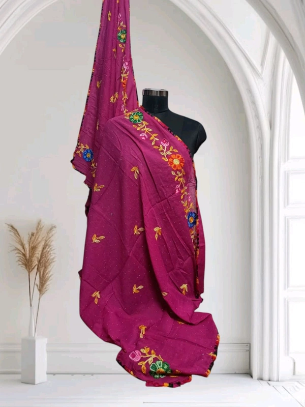 Beautiful Women's Rajasthani Ganga Embroidery Designs Dupatta  - Brilliant Rose, 2.10