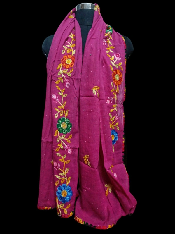 Beautiful Women's Rajasthani Ganga Embroidery Designs Dupatta  - Brilliant Rose, 2.10