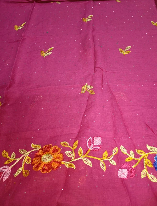Beautiful Women's Rajasthani Ganga Embroidery Designs Dupatta  - Brilliant Rose, 2.10