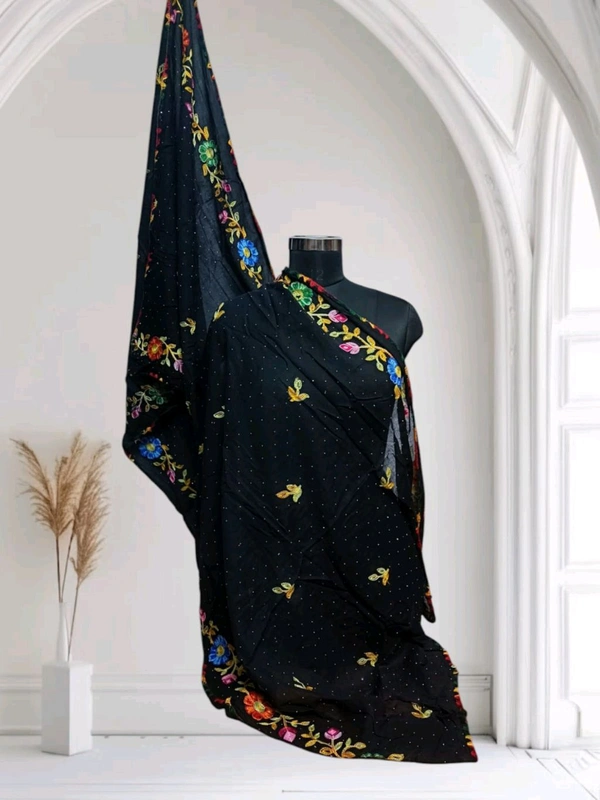 Beautiful Women's Rajasthani Traditional Ganga Embroidery Designs Dupatta  - Black, 2.10