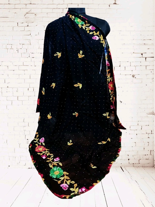 Beautiful Women's Rajasthani Traditional Ganga Embroidery Designs Dupatta  - Black, 2.10