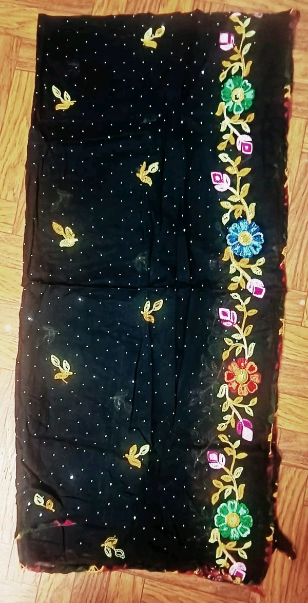 Beautiful Women's Rajasthani Traditional Ganga Embroidery Designs Dupatta  - Black, 2.10