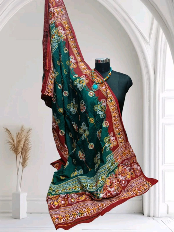 Beautiful Women' Aari Embroidery Work Design Dupatta  - Blue Stone, 2.2