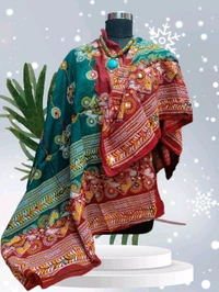 Beautiful Women' Aari Embroidery Work Design Dupatta  - Blue Stone, 2.2