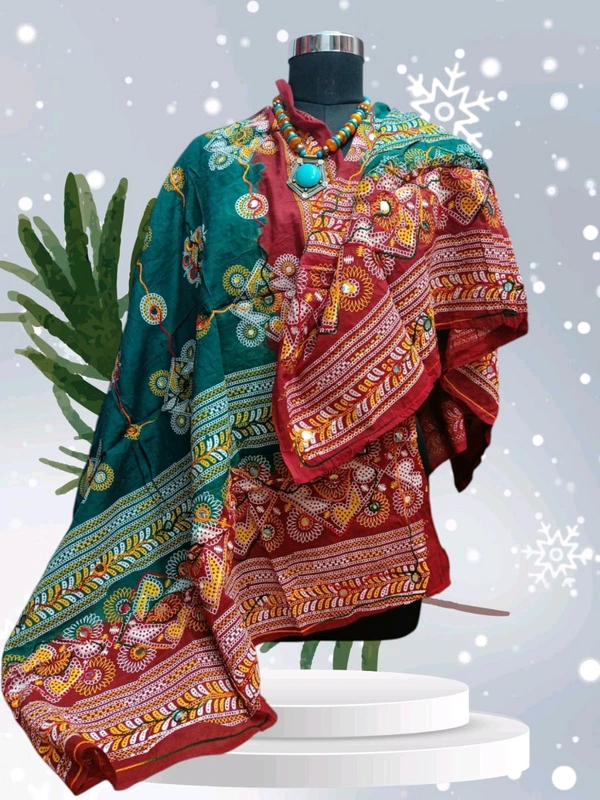 Beautiful Women' Aari Embroidery Work Design Dupatta  - Blue Stone, 2.2