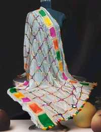 Elegant Womens Phulkari Embroidered with Mirror Work Dupptta  - White, 2