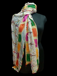 Elegant Womens Phulkari Embroidered with Mirror Work Dupptta  - White, 2