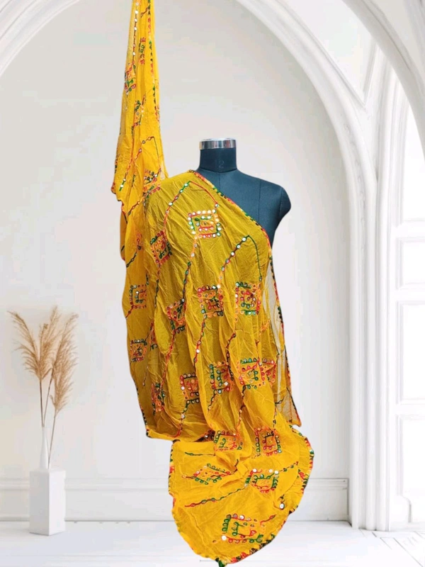 Beautiful Women's Phulkari Embroidered with Mirror Work Dupatta  - Corn, 2.15