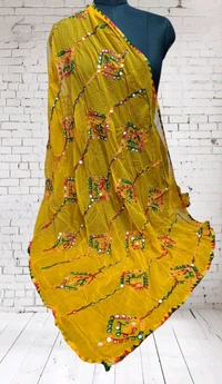 Beautiful Women's Phulkari Embroidered with Mirror Work Dupatta  - Corn, 2.15
