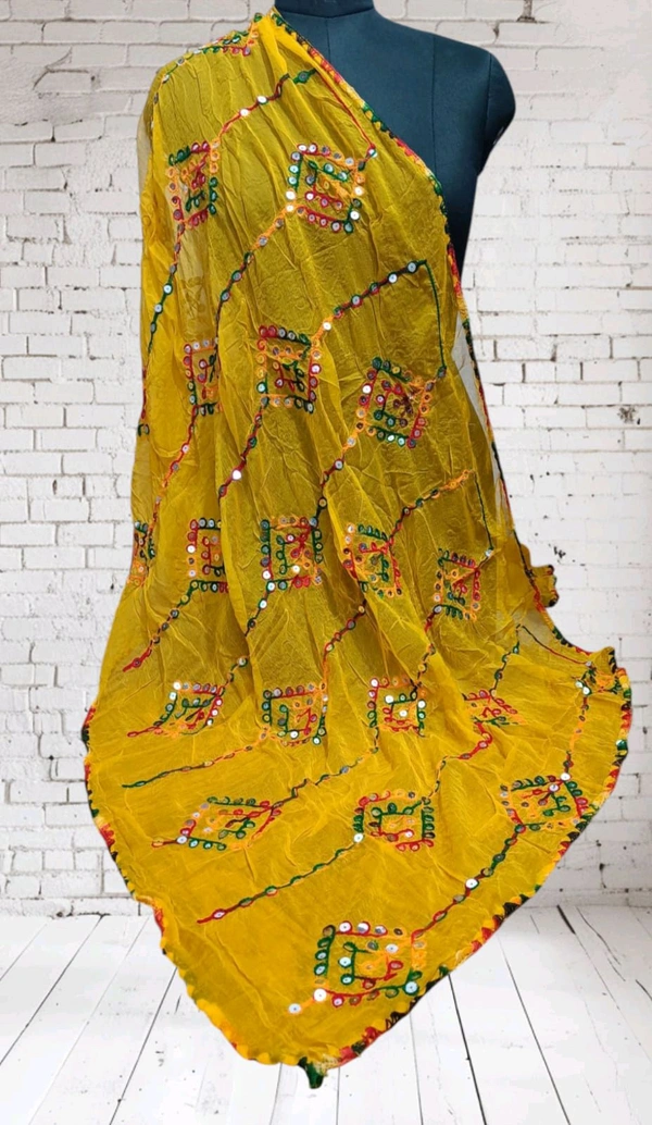 Beautiful Women's Phulkari Embroidered with Mirror Work Dupatta  - Corn, 2.15