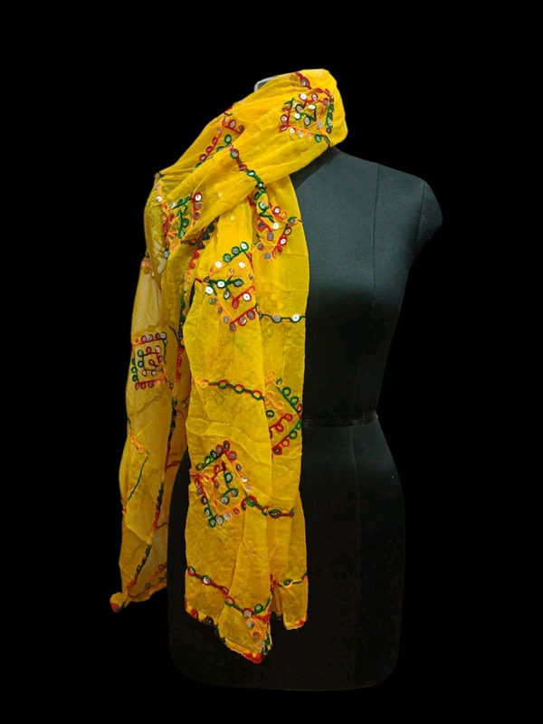 Beautiful Women's Phulkari Embroidered with Mirror Work Dupatta  - Corn, 2.15
