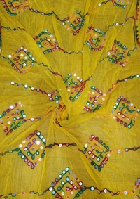 Beautiful Women's Phulkari Embroidered with Mirror Work Dupatta  - Corn, 2.15
