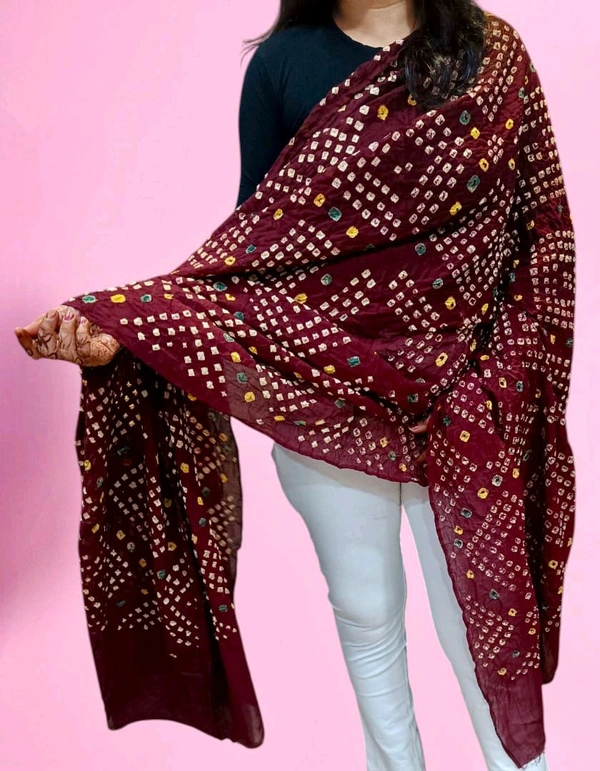 Beautiful Handloom Handmade Tie And Dai Traditional Pure Cotton Bandhani Dupatta  - Solid Pink, 2.20