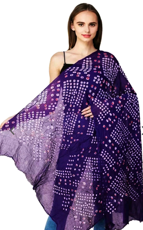 Beautiful Handloom Hand Made Tie And Die Traditional Pure Cotton Bandhani Dupatta  - Pigment Indigo, 2.20