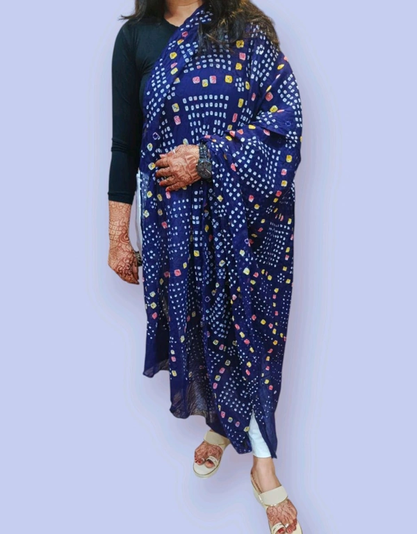 Beautiful Handloom Hand Made Tie And Die Traditional Pure Cotton Bandhani Dupatta  - Pigment Indigo, 2.20
