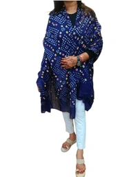 Beautiful Handloom Hand Made Tie And Die Traditional Pure Cotton Bandhani Dupatta  - Pigment Indigo, 2.20