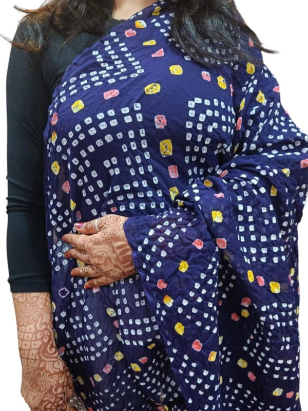 Beautiful Handloom Hand Made Tie And Die Traditional Pure Cotton Bandhani Dupatta  - Pigment Indigo, 2.20