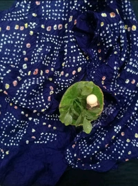 Beautiful Handloom Hand Made Tie And Die Traditional Pure Cotton Bandhani Dupatta  - Pigment Indigo, 2.20