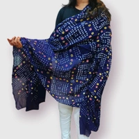 Beautiful Handloom Hand Made Tie And Die Traditional Pure Cotton Bandhani Dupatta  - Pigment Indigo, 2.20