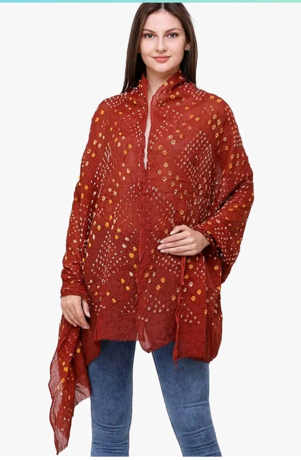 Beautiful Handloom Hand Made Tie And Die Pure Cotton Bandhani Dupatta  - Red, 2.20