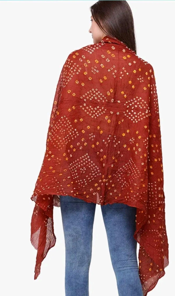 Beautiful Handloom Hand Made Tie And Die Pure Cotton Bandhani Dupatta  - Red, 2.20